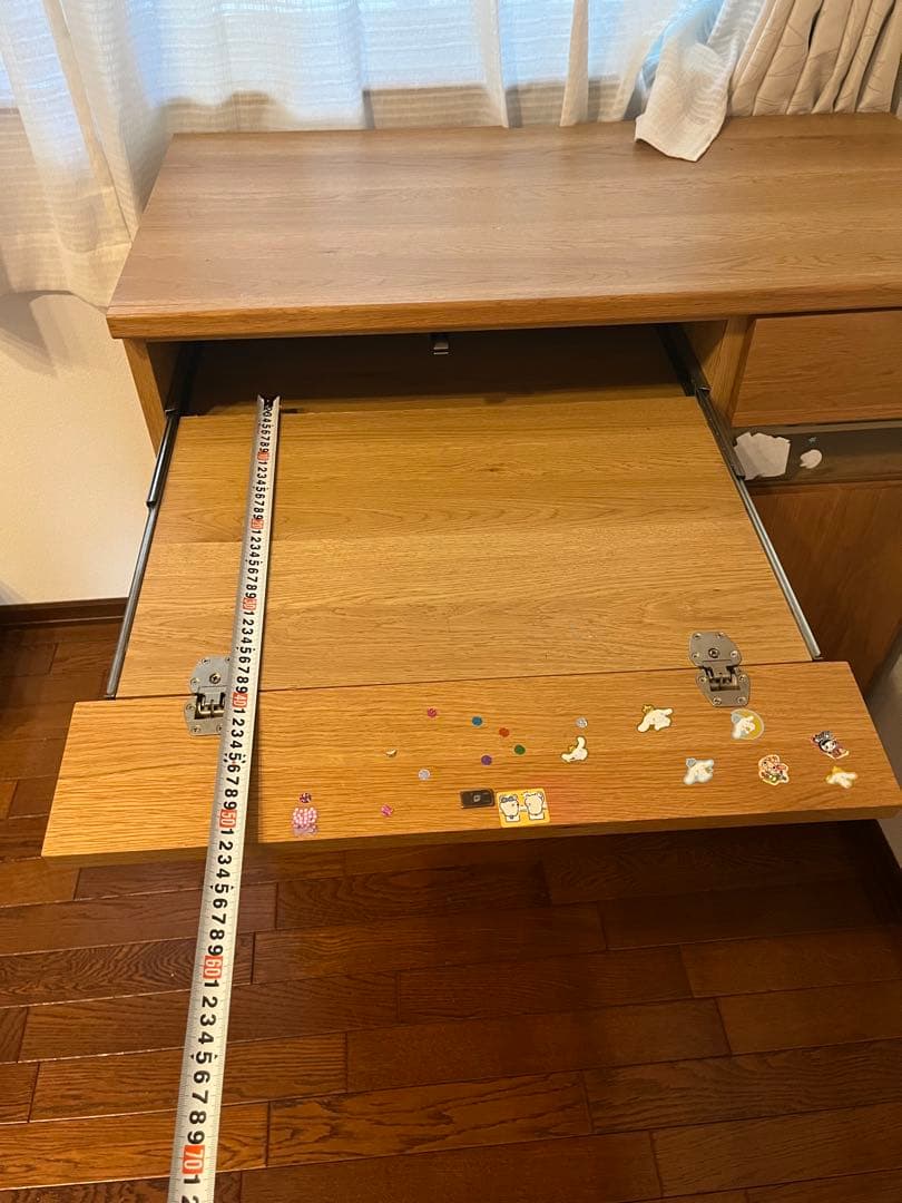 美品ナチュラルウッド パソコンデスク 幅90cm 天板折り畳み収納