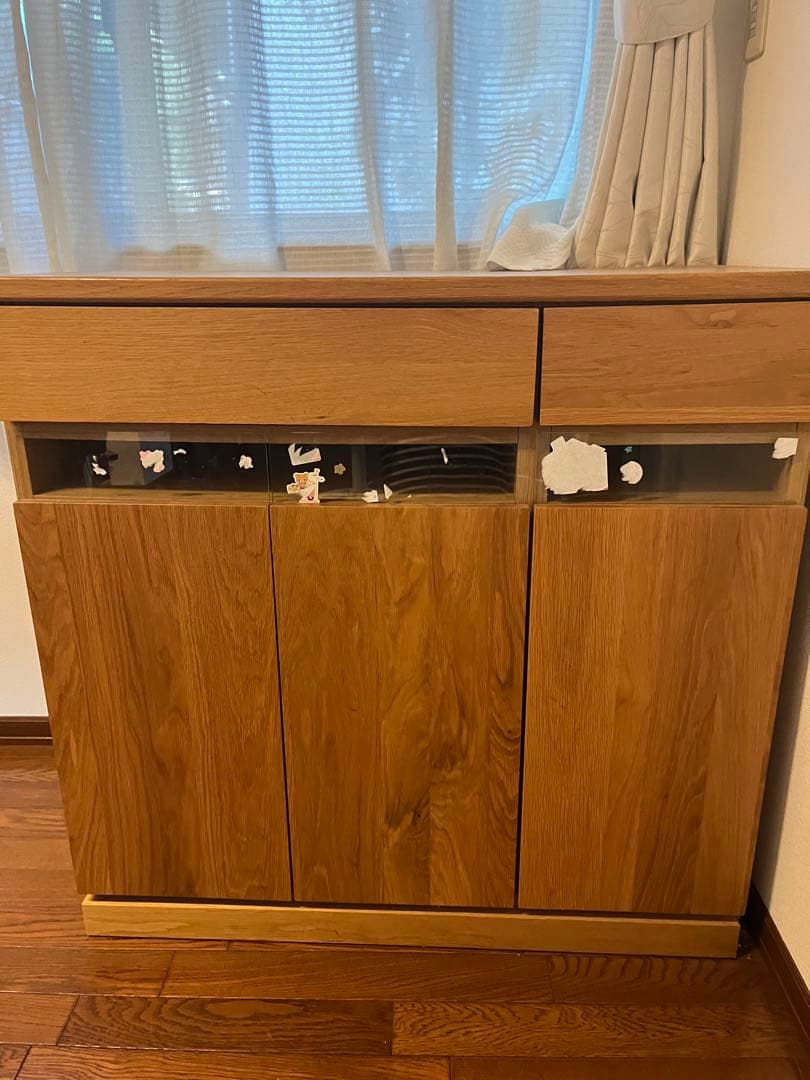 美品ナチュラルウッド パソコンデスク 幅90cm 天板折り畳み収納