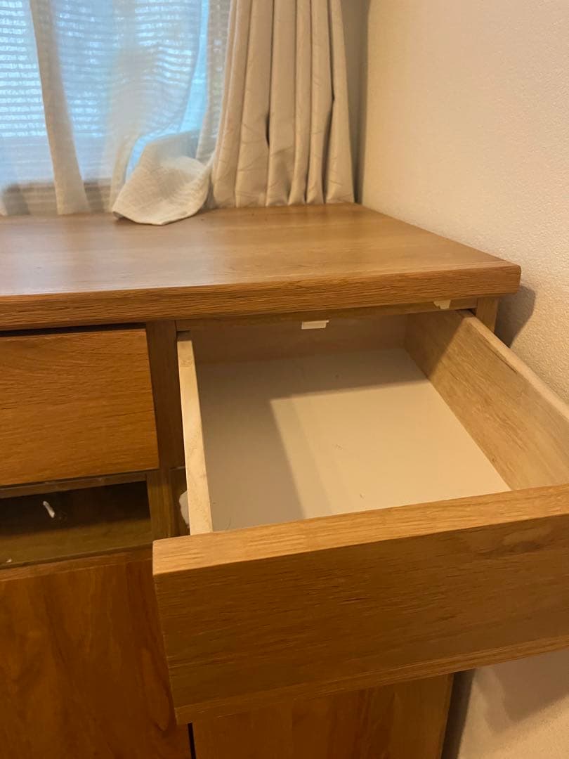 美品ナチュラルウッド パソコンデスク 幅90cm 天板折り畳み収納