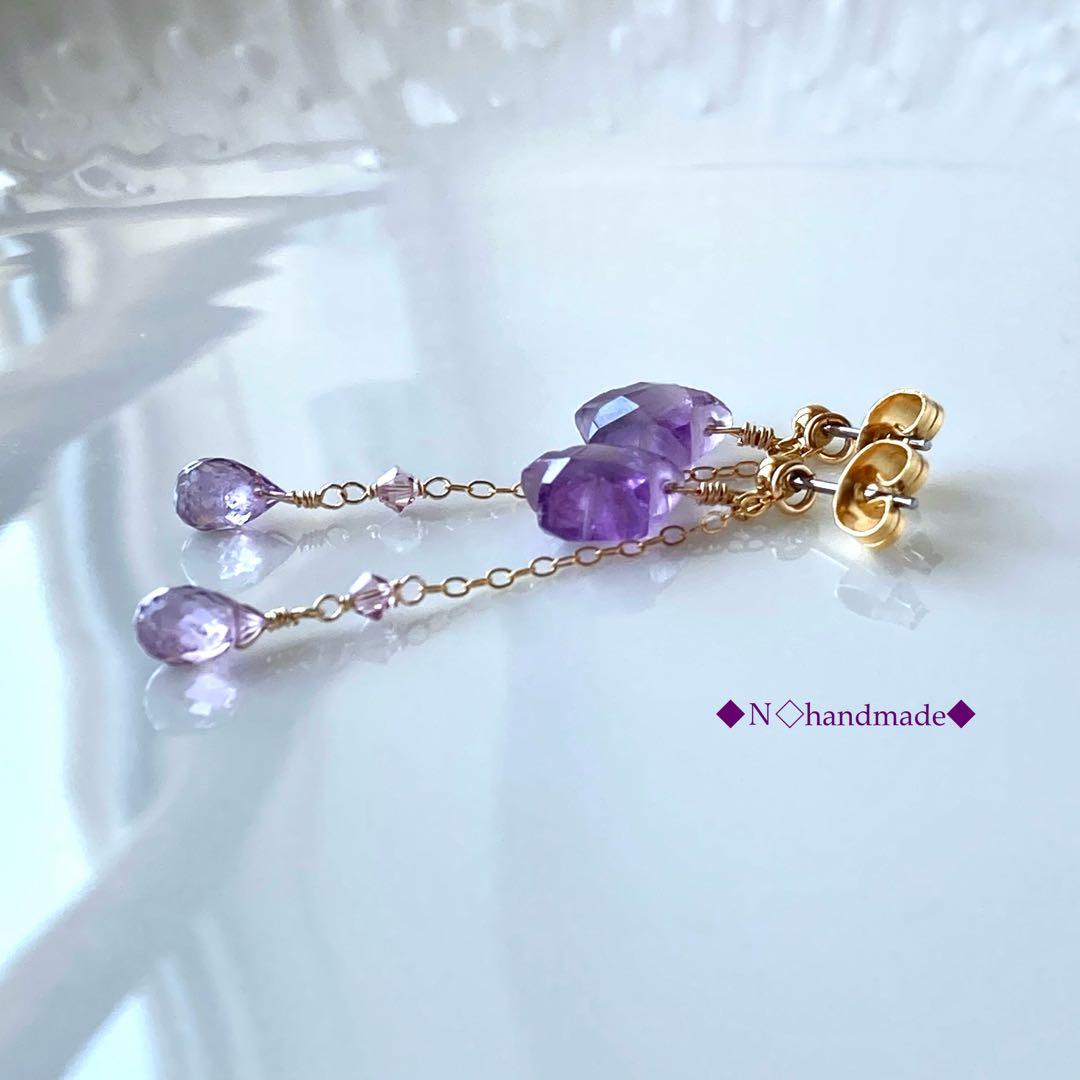 天然石 星型アメジストの2WAYピアス