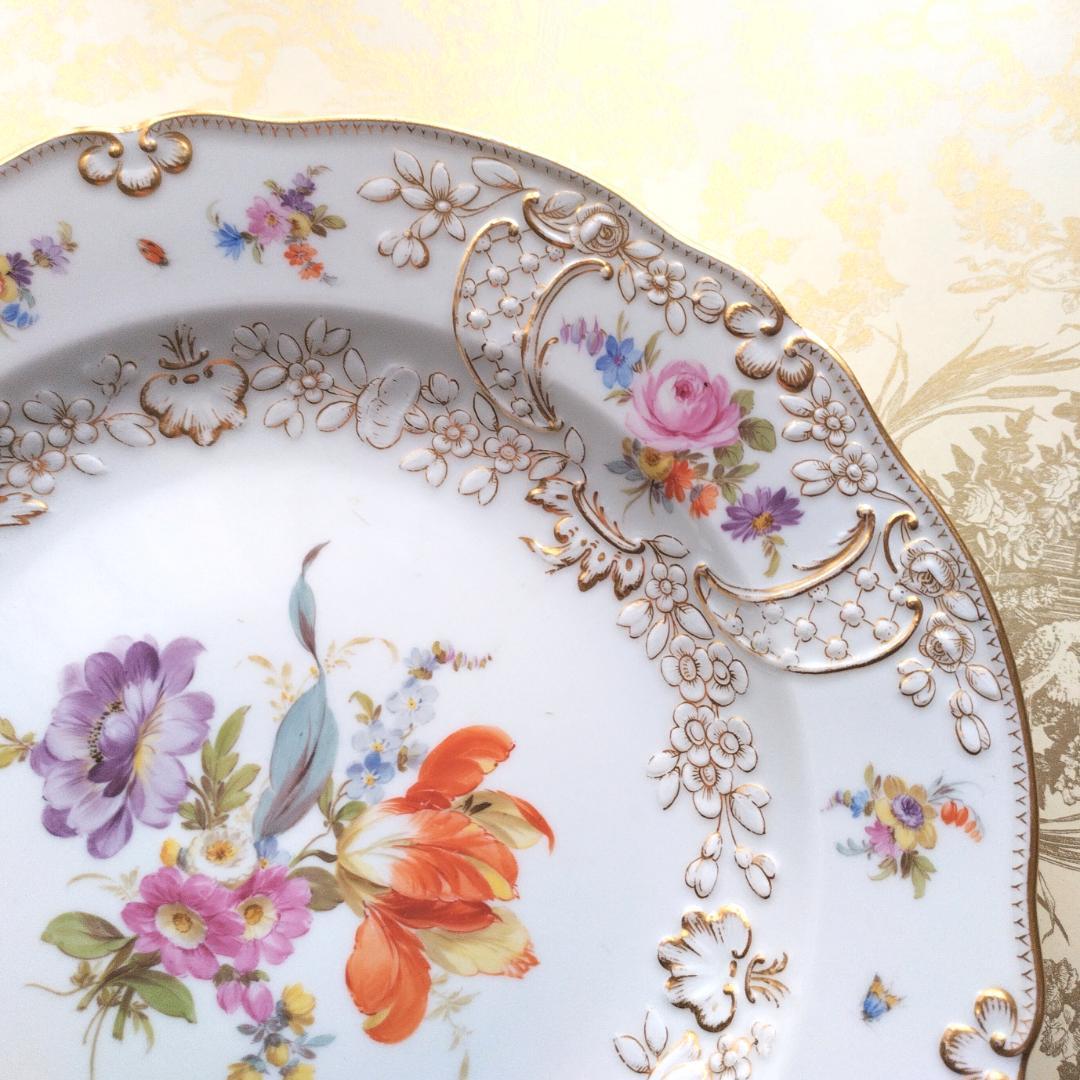 マイセン Meissen 1880-90年 金彩マルセイユ花絵 ディナープレート