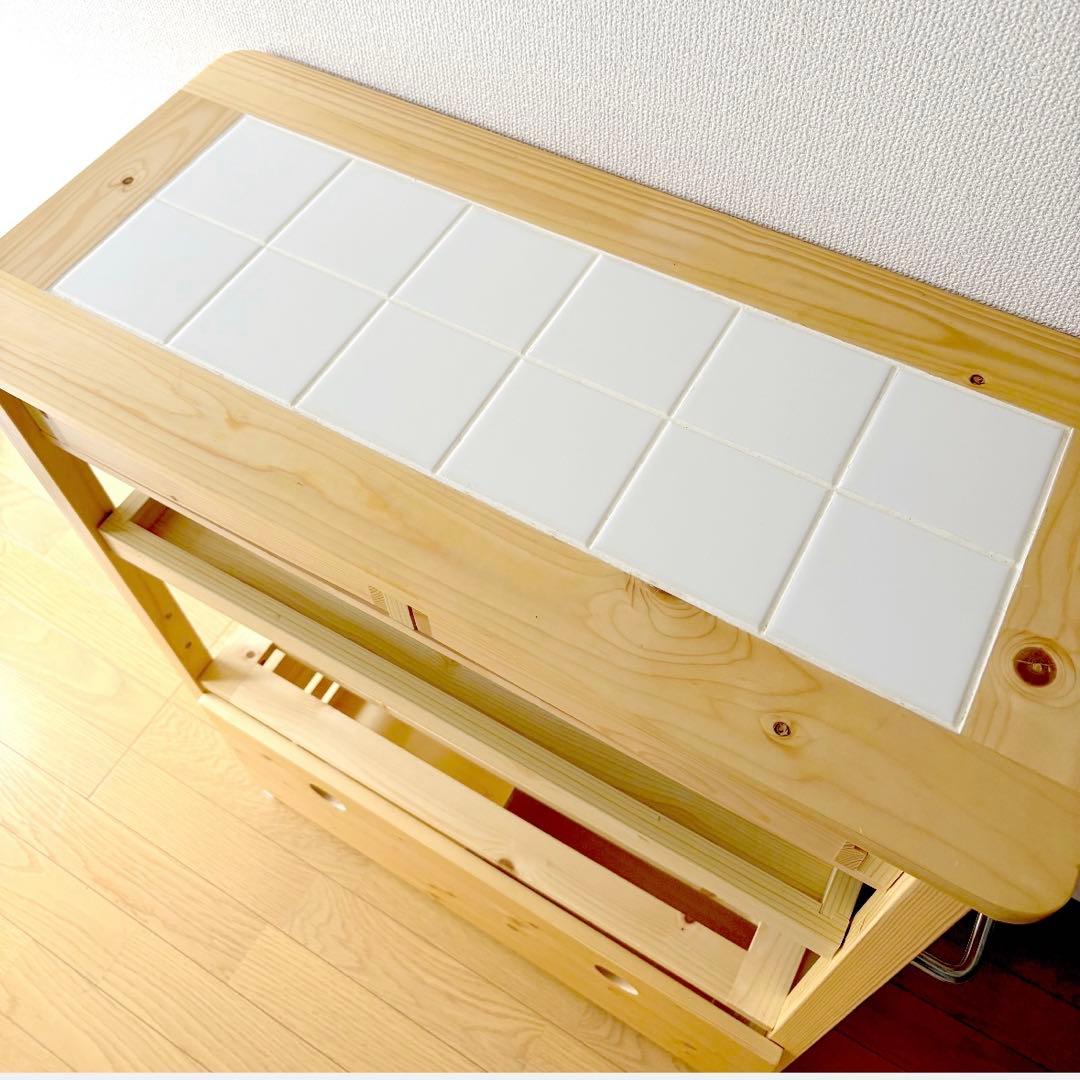 【LOWYA/ロウヤ】キッチンワゴン タオルハンガー付き 天然木使用