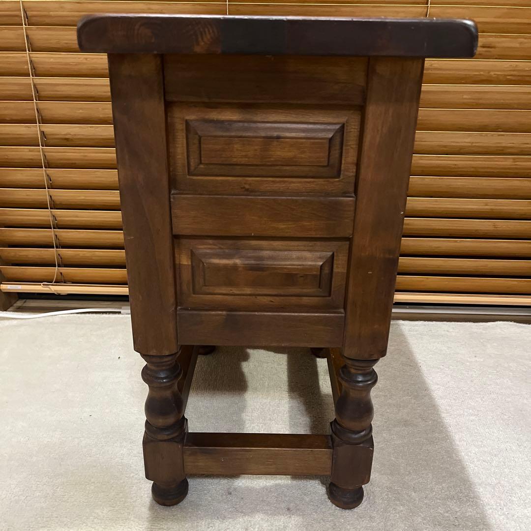 【ビンテージ】ダークブラウン 木製 サイドテーブル 2段 引き出し アイアン