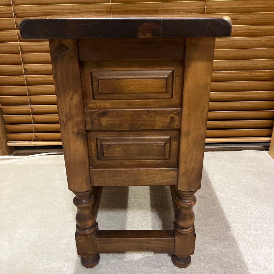 【ビンテージ】ダークブラウン 木製 サイドテーブル 2段 引き出し アイアン