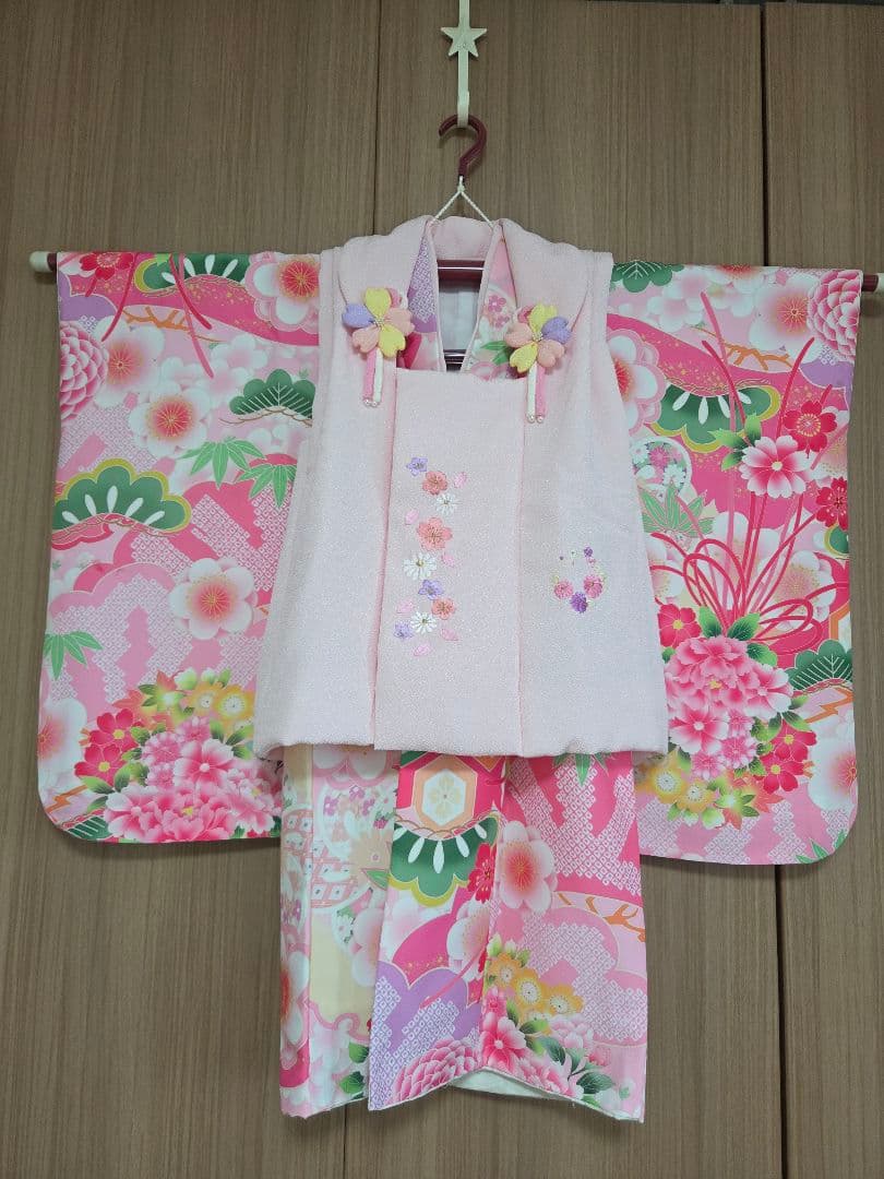 3歳☆式部浪漫 七五三 着物被布セット くす玉ピンク