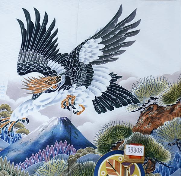 七五三 五歳 男児 羽織袴フルセット 鷹 白地 紋袴 袴変更可能 NO38808