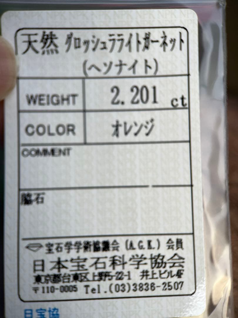 ヘソナイトガーネットルース2.2ct 日本宝石ソーティング付