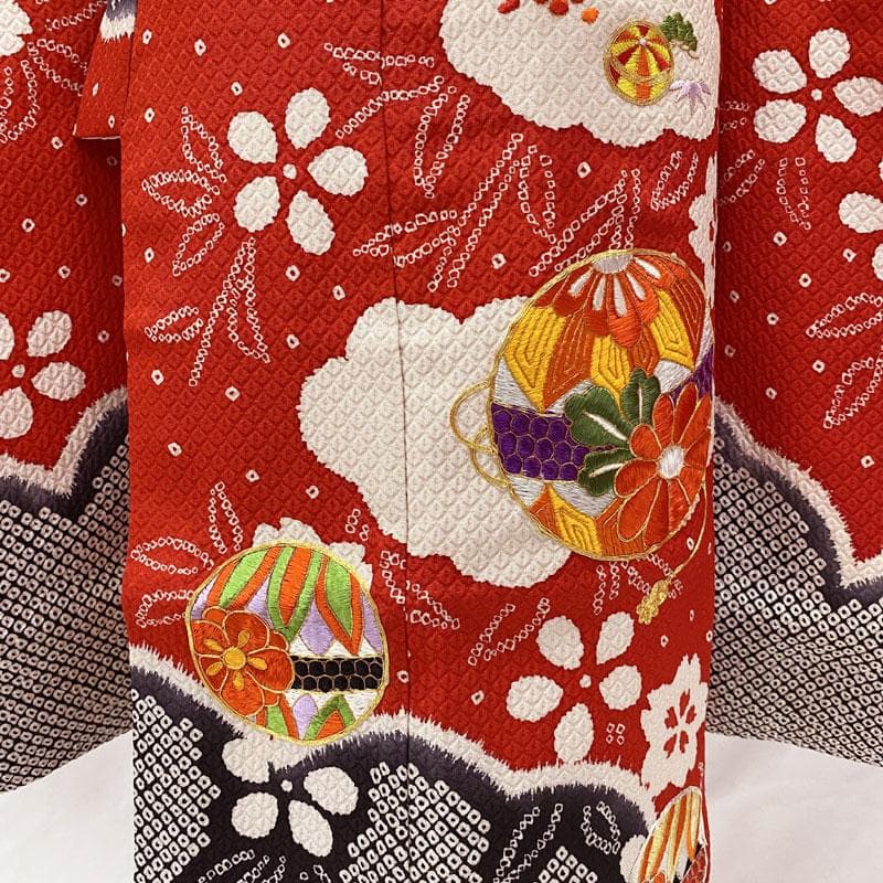 503ag4◎七五三 七歳 女児 総絞り風 銀駒刺繍 着物&袋帯&長襦袢◎