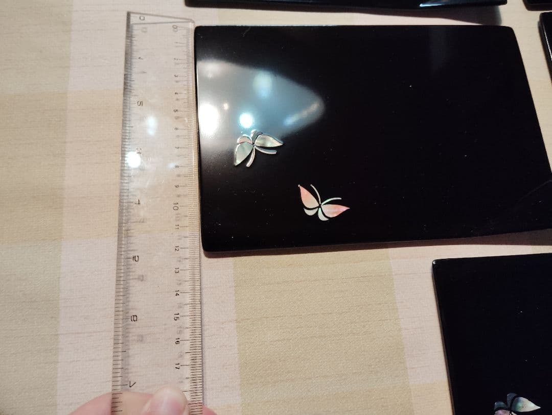 高岡漆器 螺鈿細工 黒塗銘々皿5枚セット 美品】