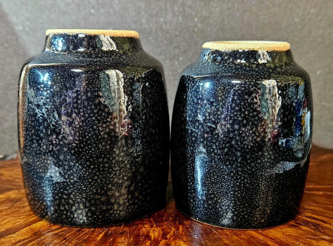 益子焼 菊池晃 作 油滴天目釉 夫婦湯呑 湯呑一対 共箱 日本茶 - メルカリ