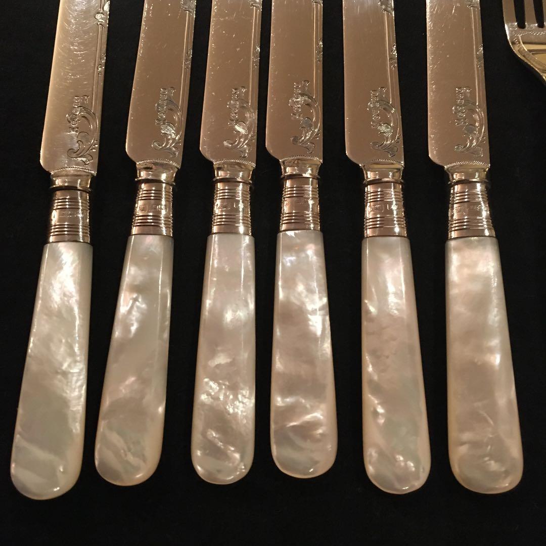 お値下げ　英国製シルバーとマザーオブパールのアンティークカトラリー　一部純銀