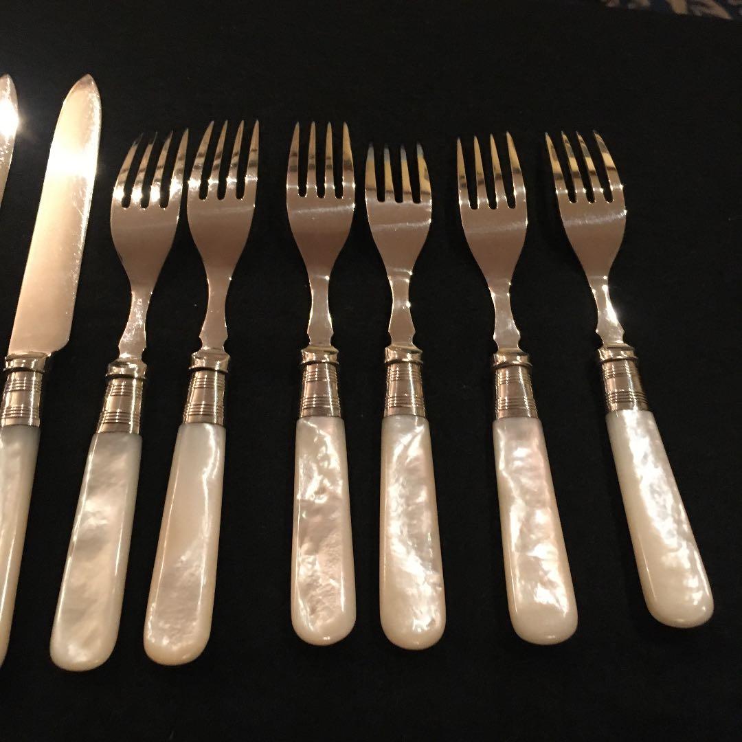 お値下げ　英国製シルバーとマザーオブパールのアンティークカトラリー　一部純銀