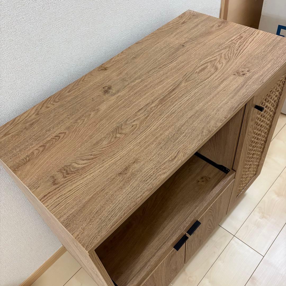 LOWYAロータイプ キッチンカウンター キッチンキャビネット 木製 ラタン調