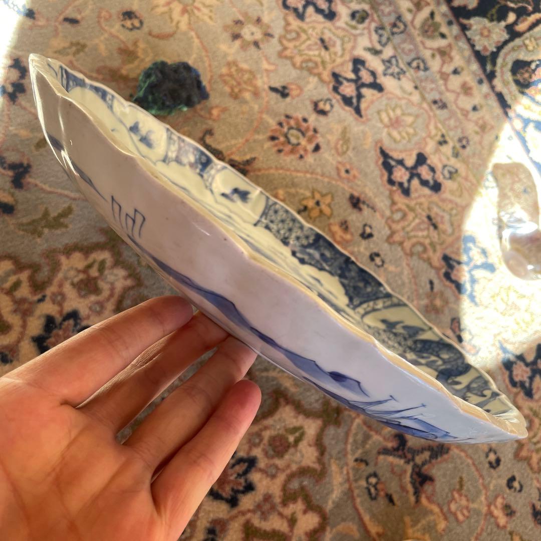 江戸末期　古伊万里 染付 幕末大皿 楼閣山水鳥文