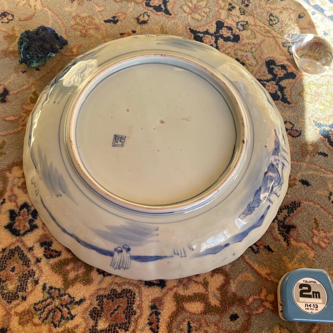 江戸末期　古伊万里 染付 幕末大皿 楼閣山水鳥文