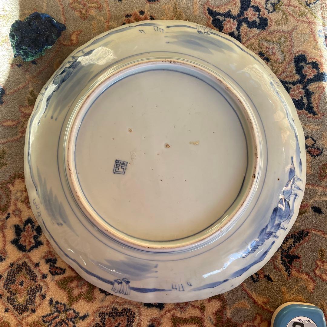 江戸末期　古伊万里 染付 幕末大皿 楼閣山水鳥文