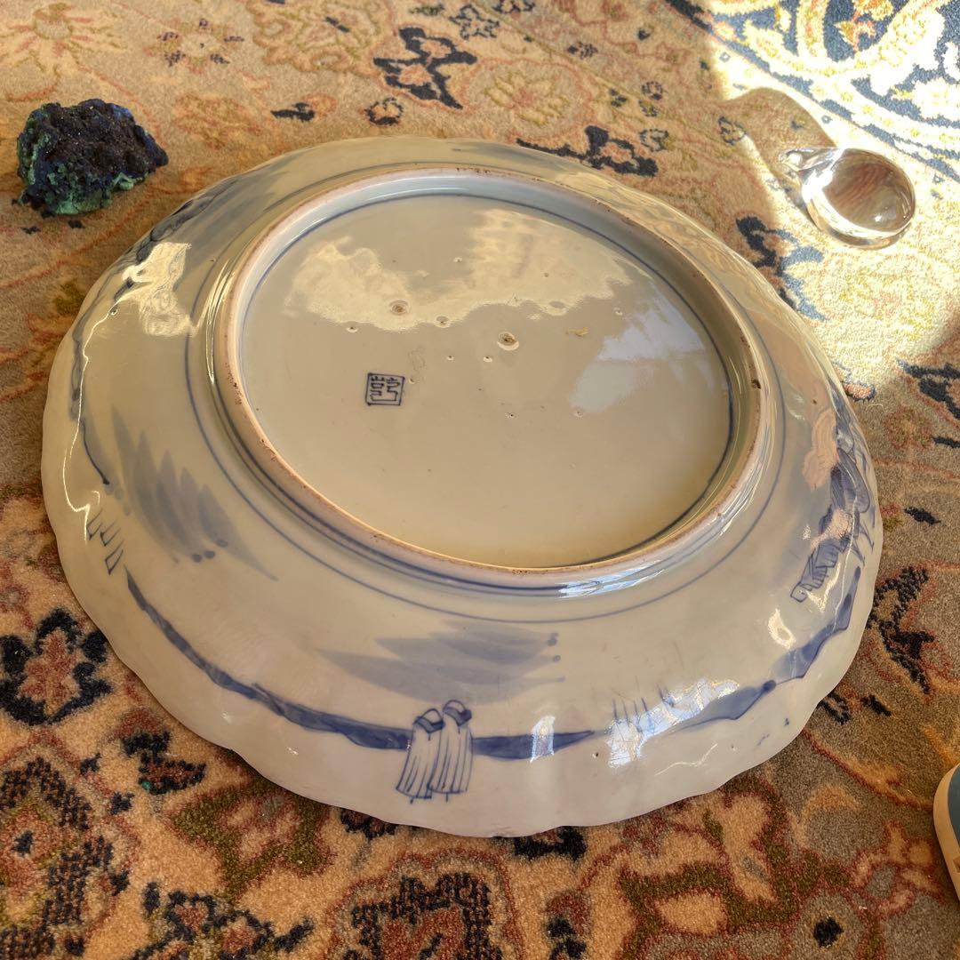 江戸末期　古伊万里 染付 幕末大皿 楼閣山水鳥文