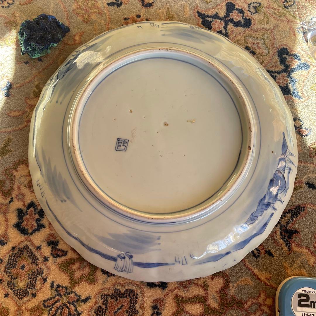 江戸末期　古伊万里 染付 幕末大皿 楼閣山水鳥文