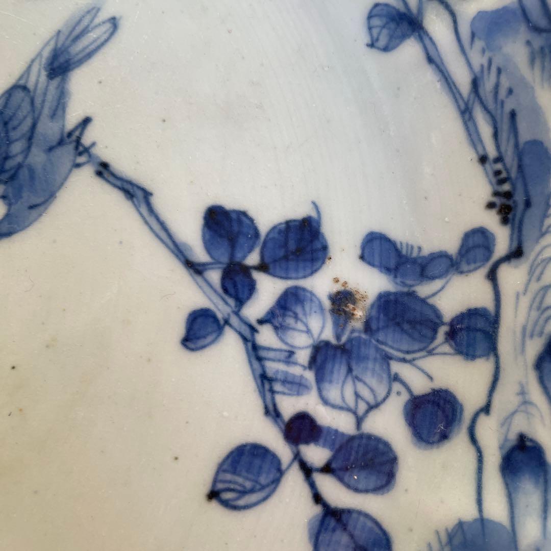 江戸末期　古伊万里 染付 幕末大皿 楼閣山水鳥文