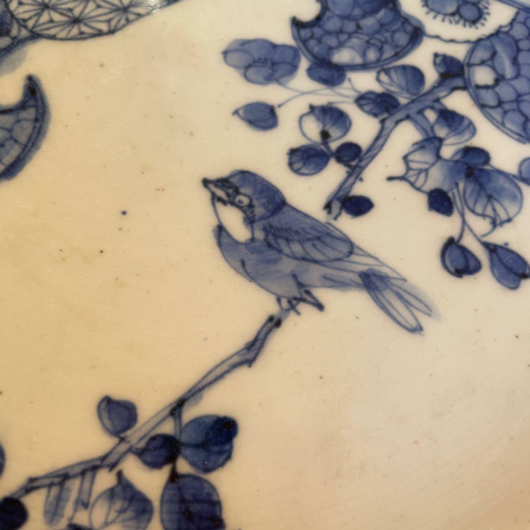 江戸末期　古伊万里 染付 幕末大皿 楼閣山水鳥文