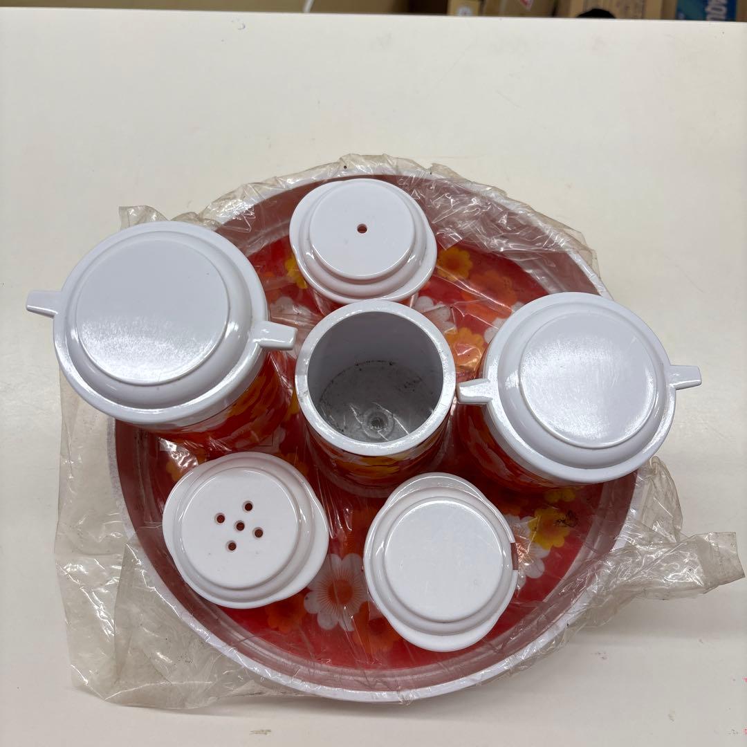 昭和レトロ花柄 調味料ケース 5個セット トレー付き