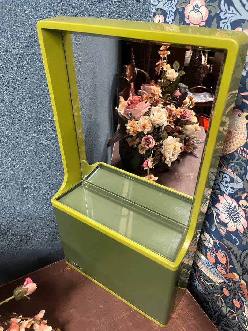 希少 洗面 壁掛けミラー 歯ブラシスタンド 鏡 レトロポップ 昭和レトロ 当時物