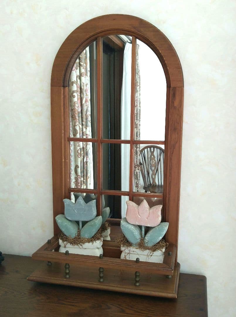 アンティーク　出窓風ミラー