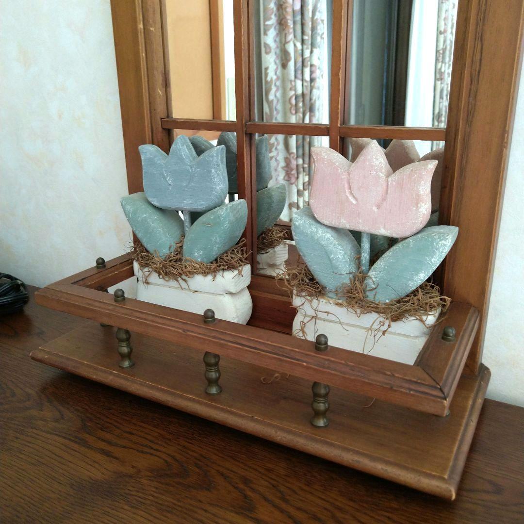 アンティーク　出窓風ミラー