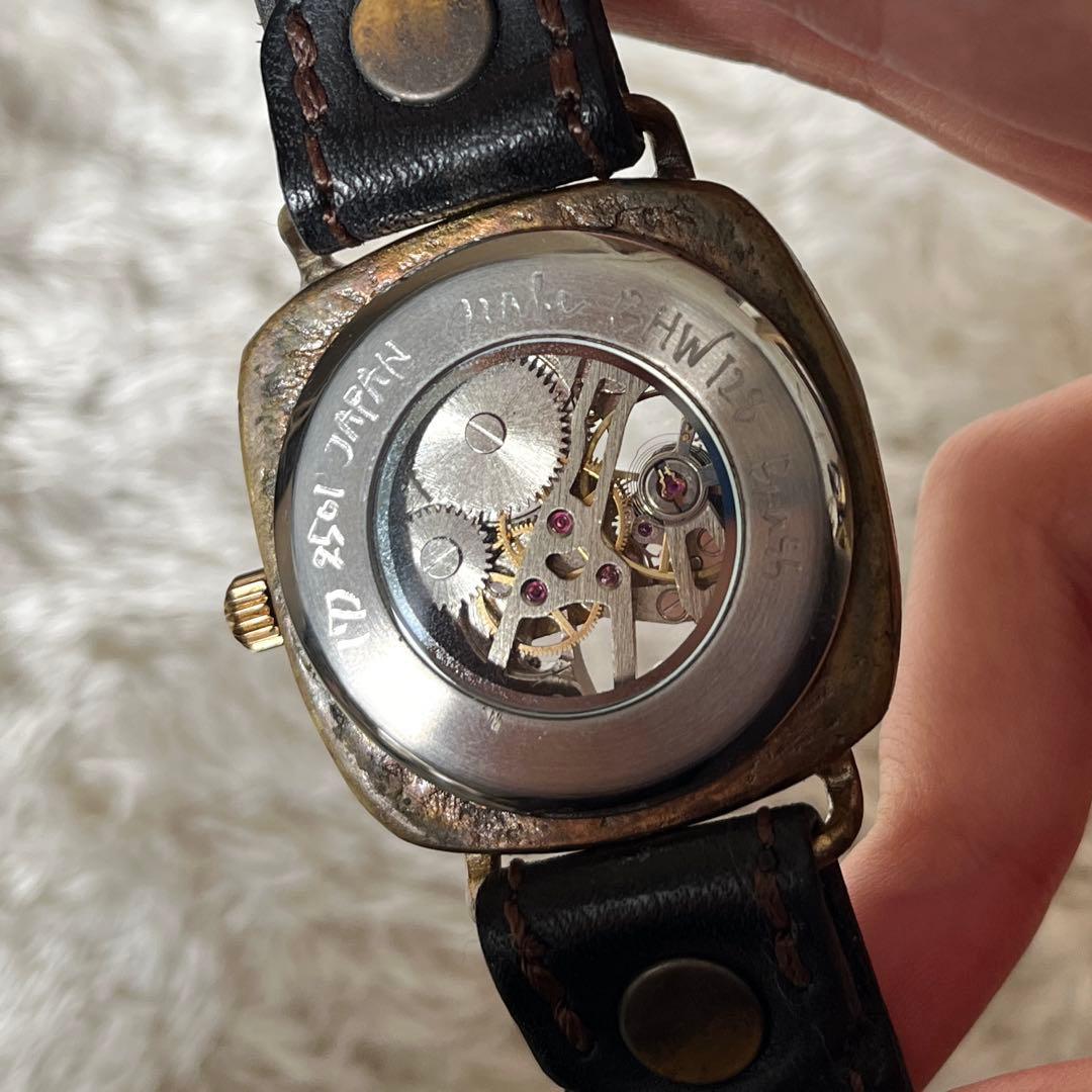 アンティーク腕時計 ハンドメイド 一点物 本革 レザー 黒 手巻き式時計