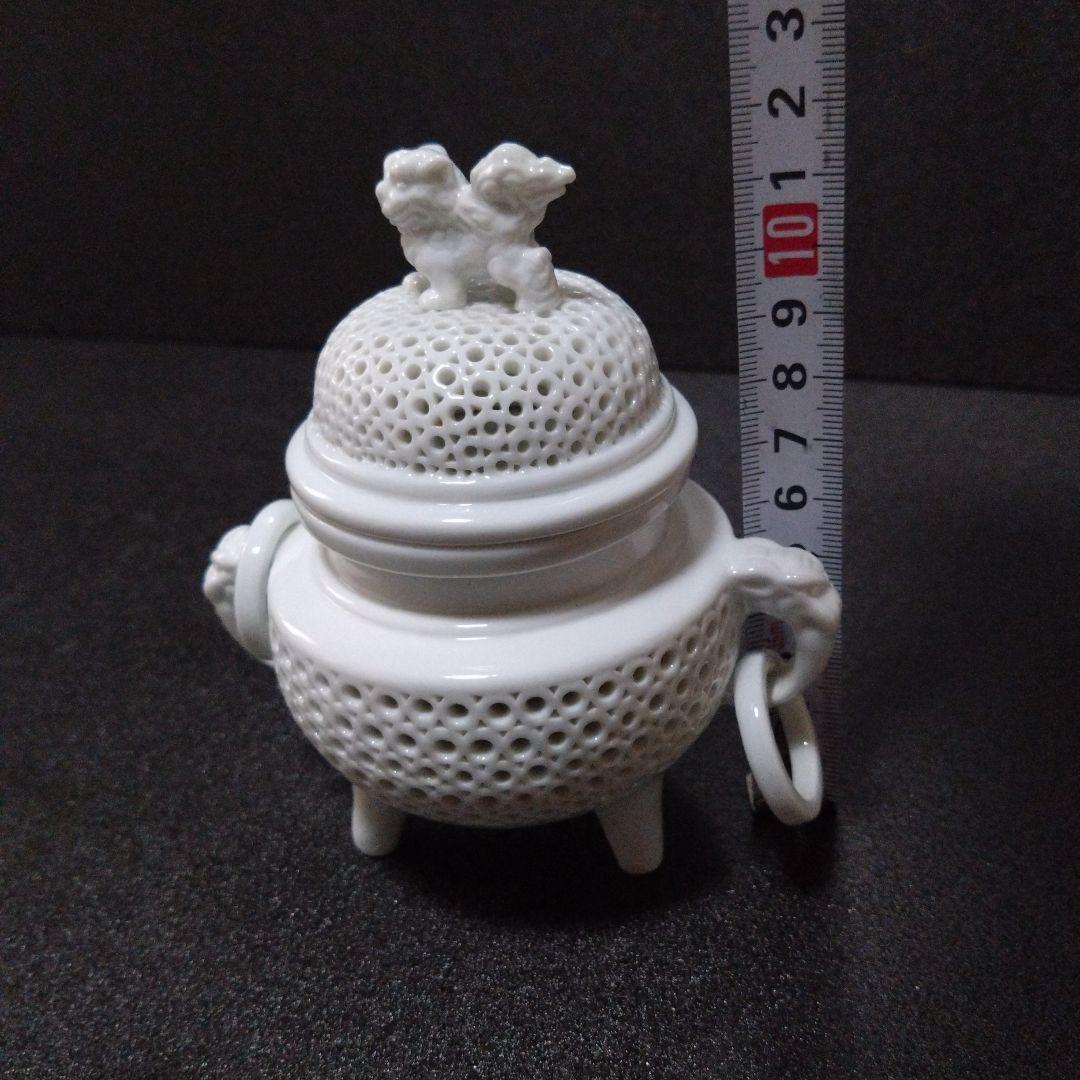未使用 有田焼 景泉作 白磁透彫耳三足香炉　お祝い