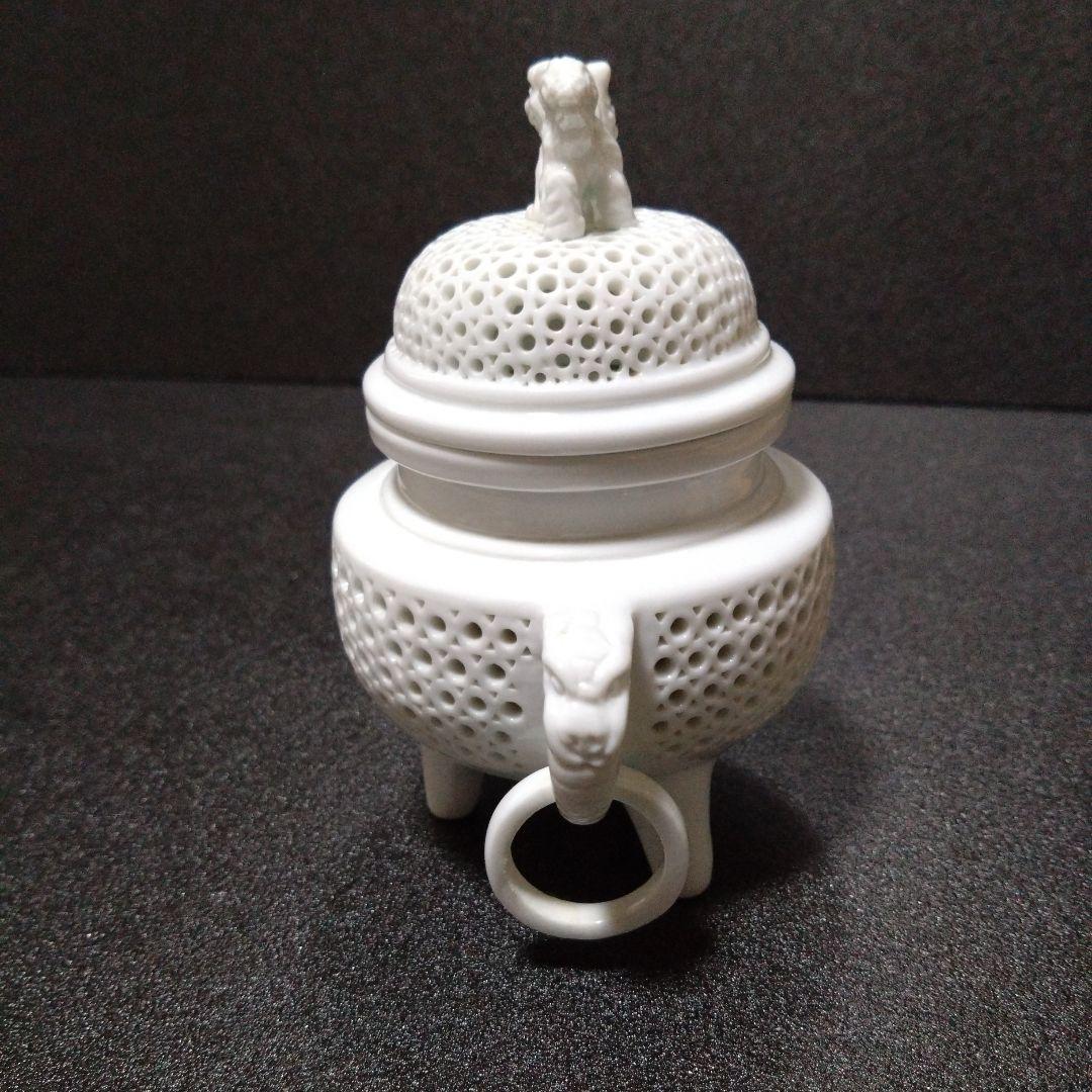 未使用 有田焼 景泉作 白磁透彫耳三足香炉　お祝い