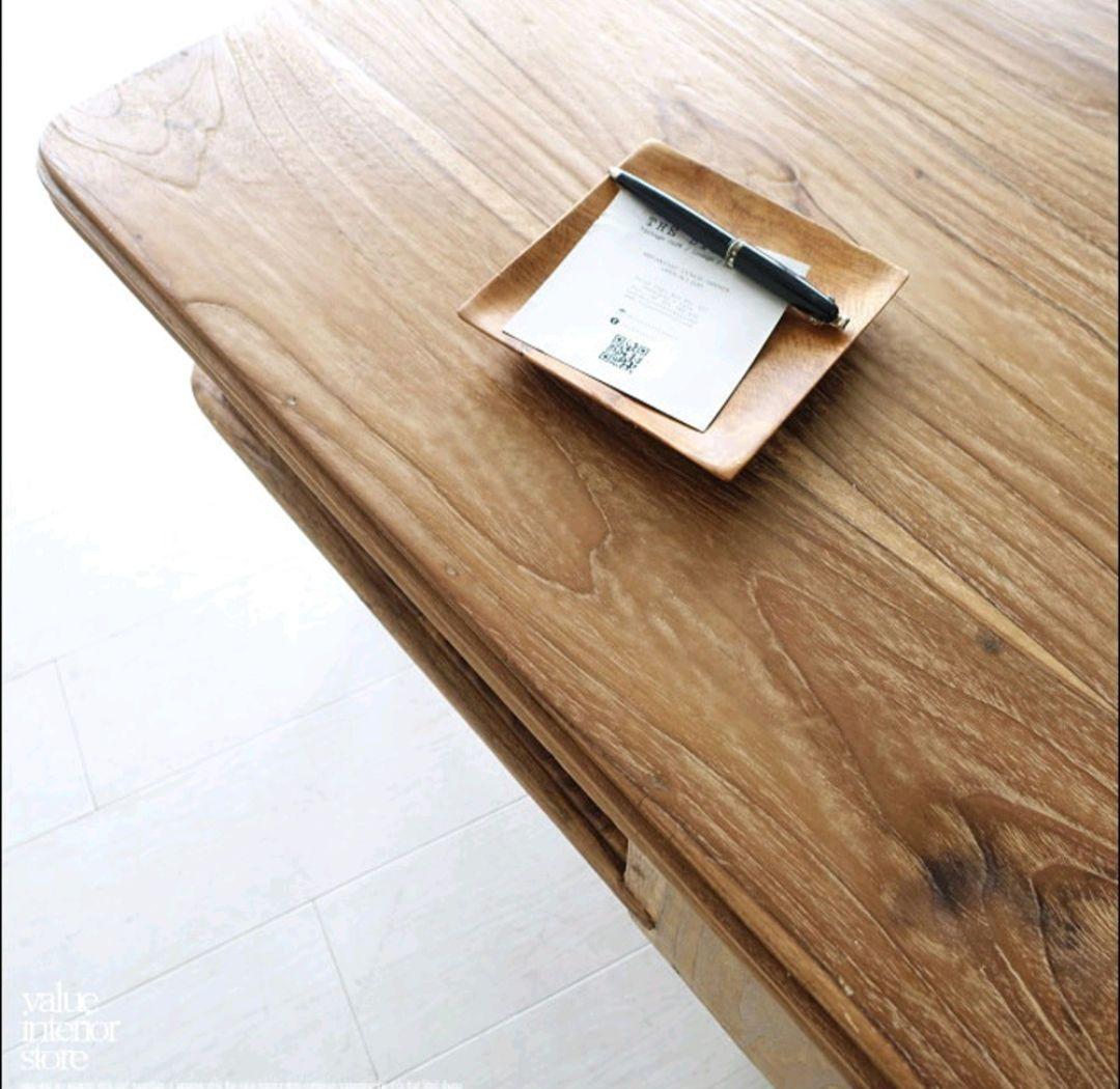 アンティーク家具　無垢チーク材ローテーブル 引き出し付き