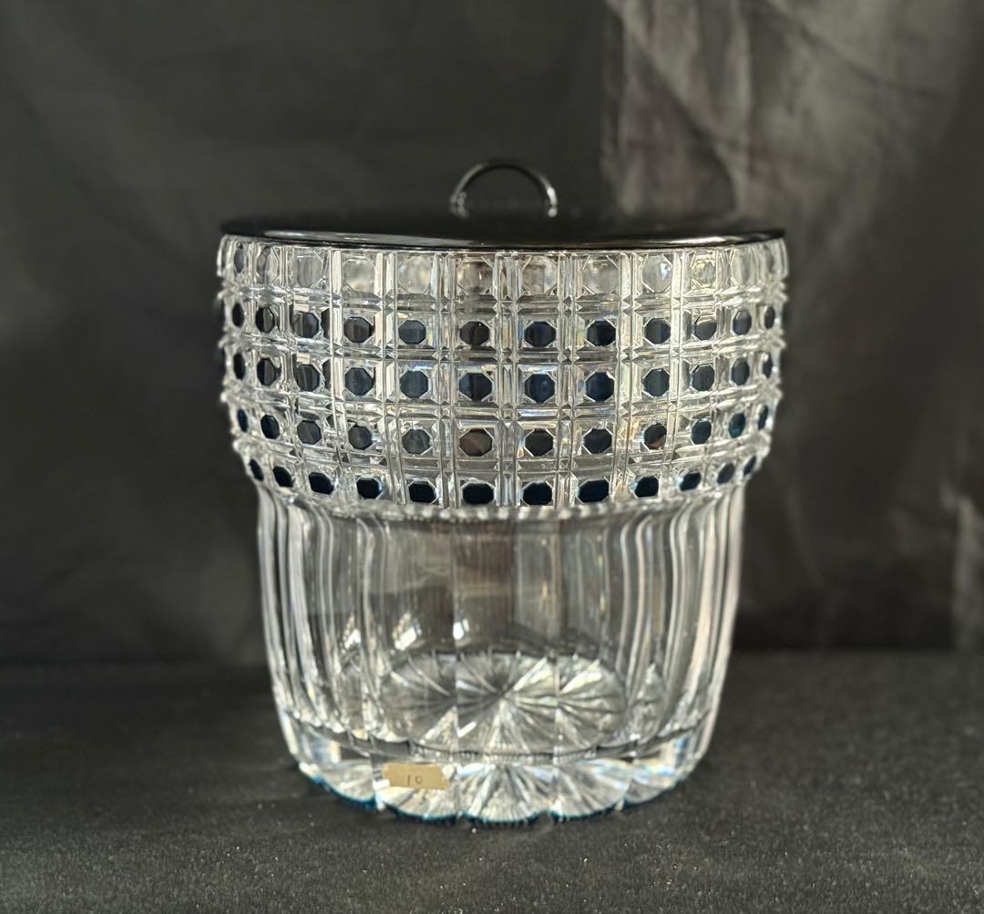 根岸幸雄作　色被ガラス切子　篭目紋　水指　共箱　茶道具　送料込み250927