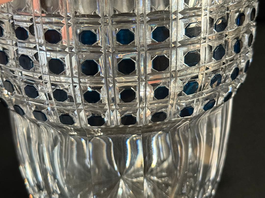 根岸幸雄作　色被ガラス切子　篭目紋　水指　共箱　茶道具　送料込み250927