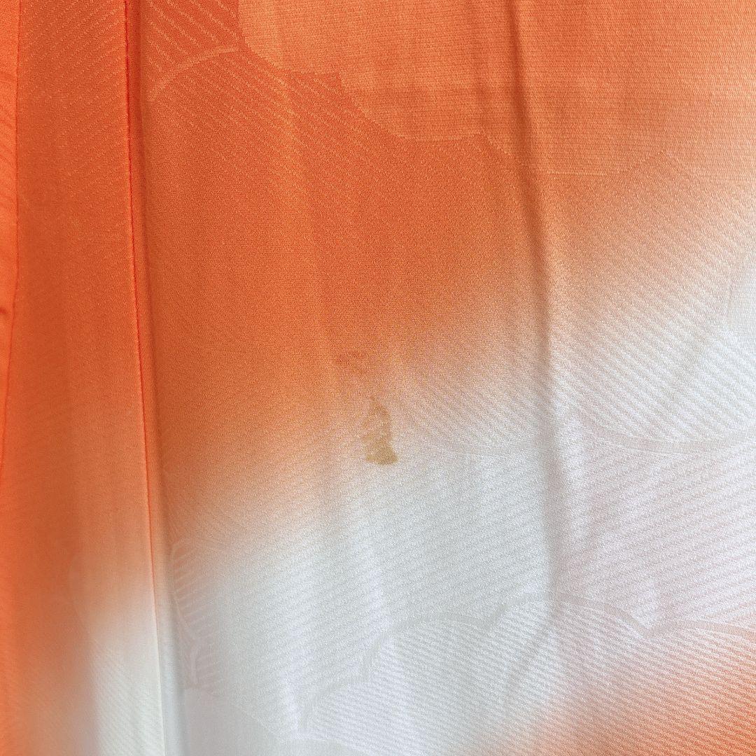 七五三　７歳女の子　オレンジ地　比翼仕立　刺繍金銀　花御所車未使用袋帯　7295