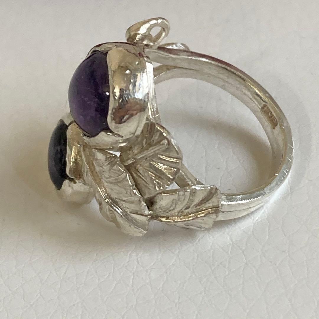 彫金作品 アメジスト リーフモチーフリング-【信頼】