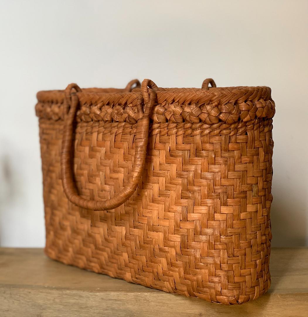 山葡萄 かごバッグ 六角花結び編み 網代編み 変則二重編み 手提げ 内布付き