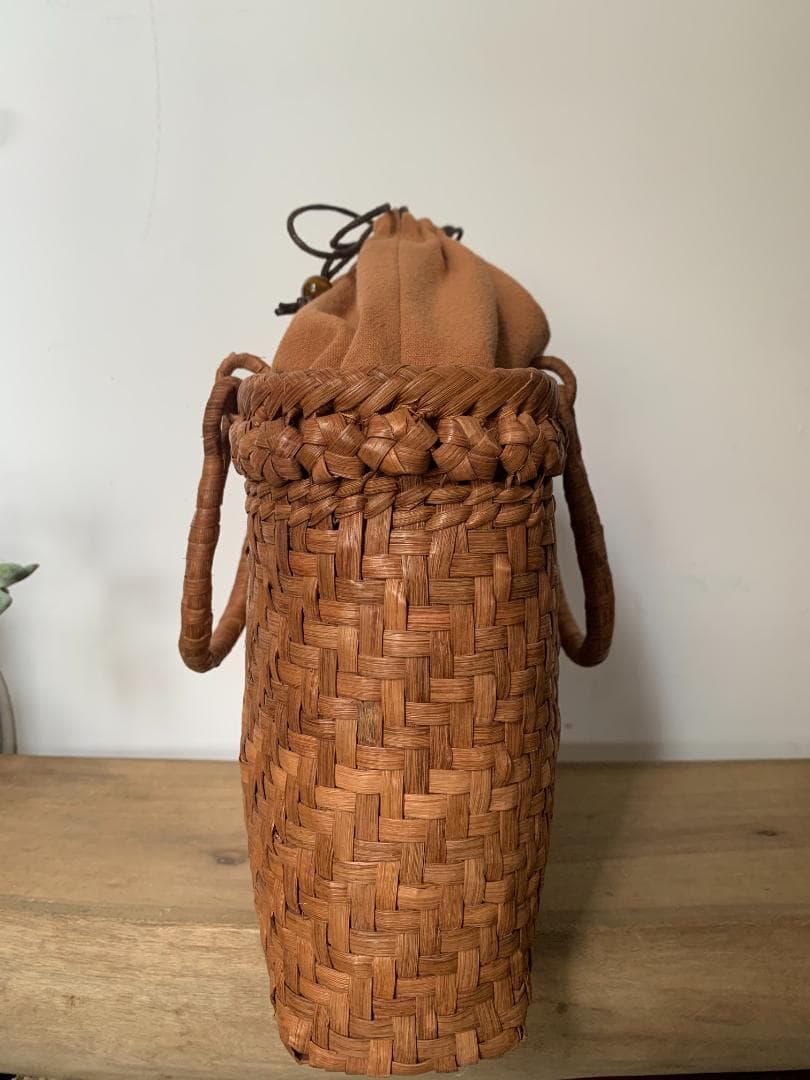山葡萄 かごバッグ 六角花結び編み 網代編み 変則二重編み 手提げ 内布付き