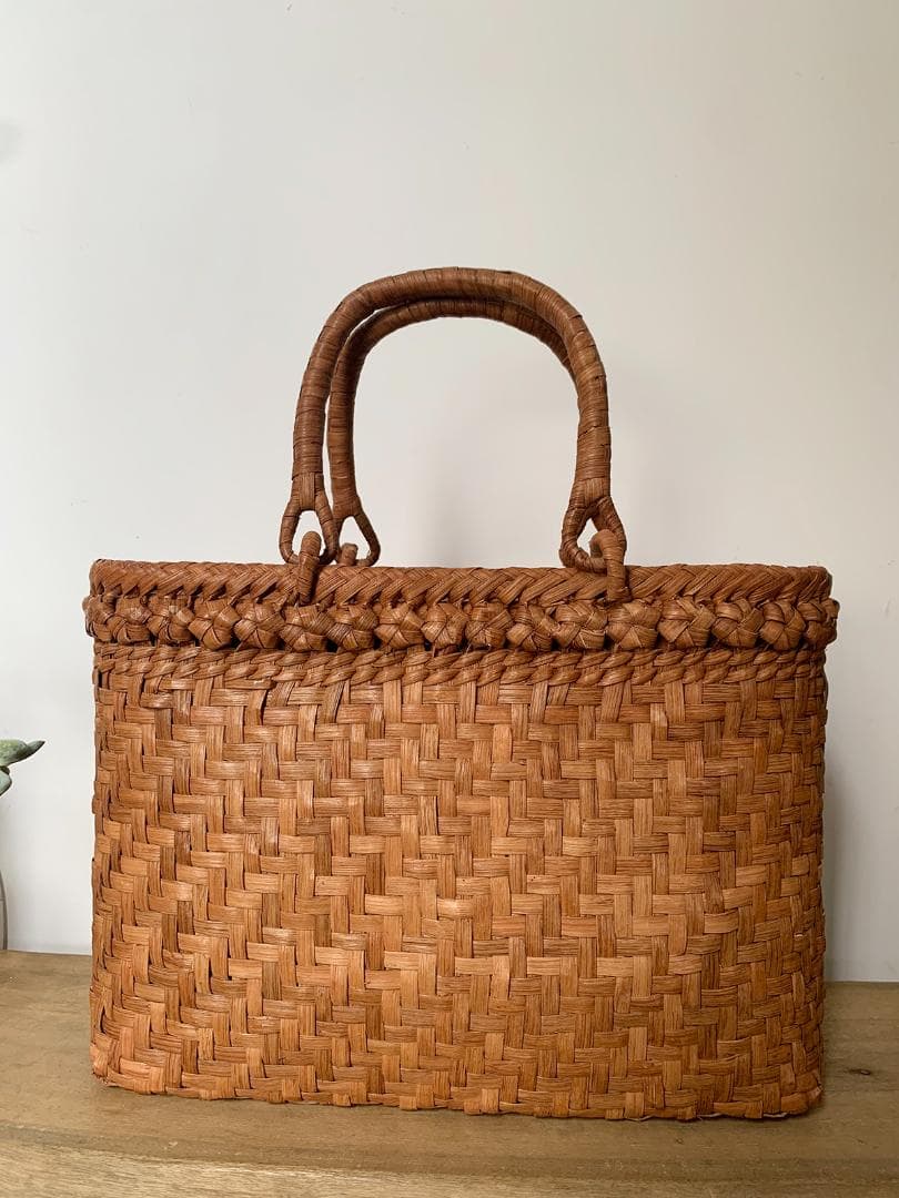 山葡萄 かごバッグ 六角花結び編み 網代編み 変則二重編み 手提げ 内布付き