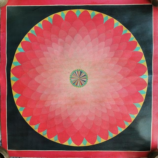 蓮　ロータス　コスモ（宇宙）　曼荼羅　アンティーク大　：　タンカ　仏画（額縁なし