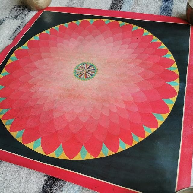 蓮　ロータス　コスモ（宇宙）　曼荼羅　アンティーク大　：　タンカ　仏画（額縁なし