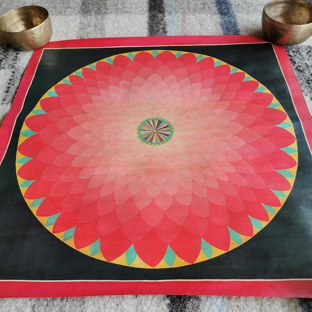 蓮　ロータス　コスモ（宇宙）　曼荼羅　アンティーク大　：　タンカ　仏画（額縁なし