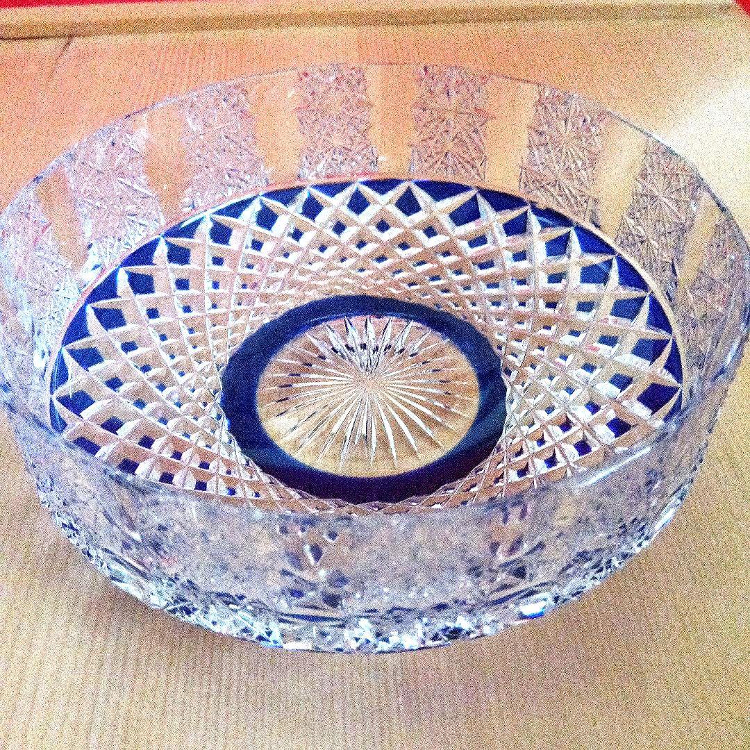 保谷クリスタル瑠璃被切子向付　十客