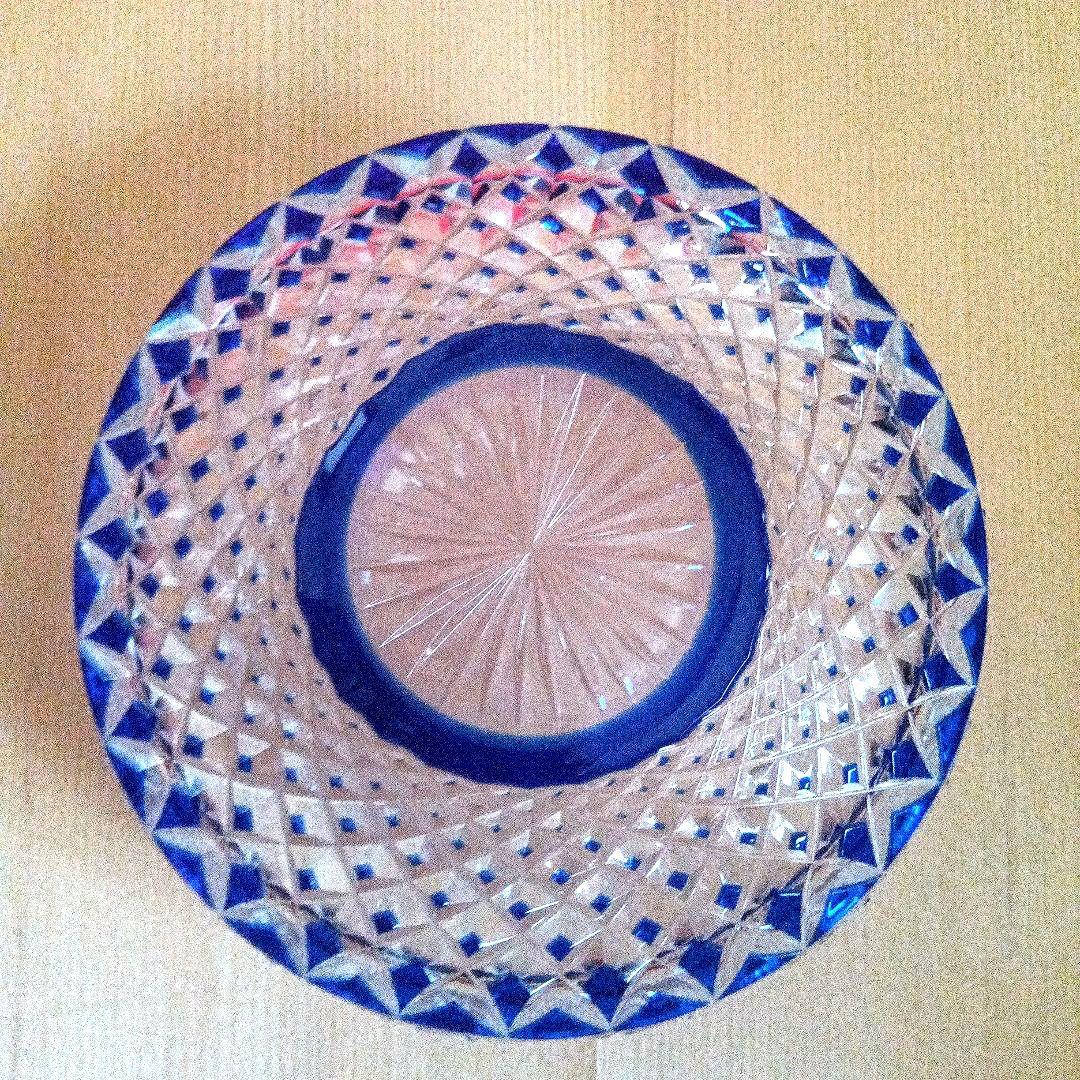 保谷クリスタル瑠璃被切子向付　十客