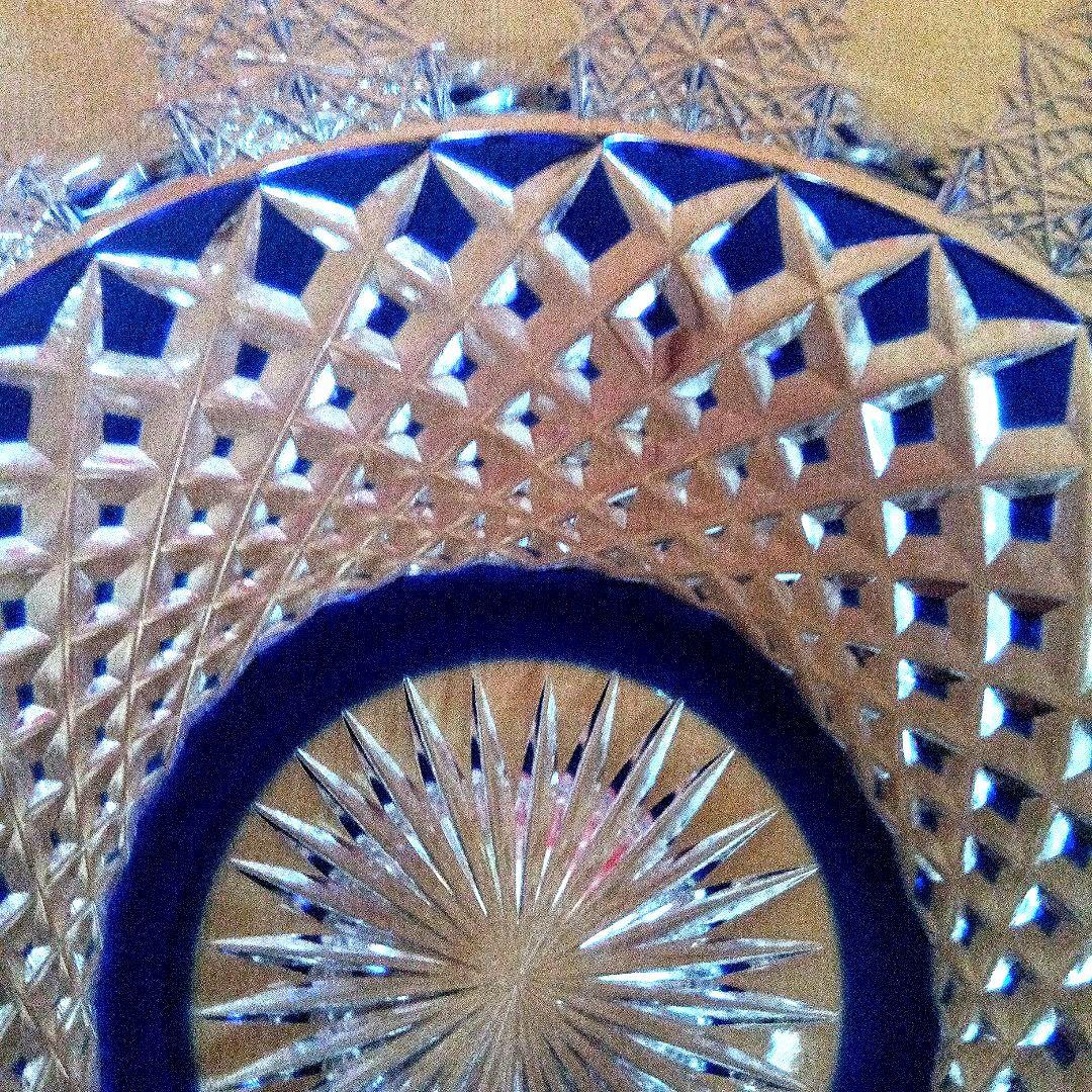 保谷クリスタル瑠璃被切子向付　十客