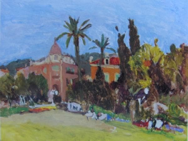 春日部洋、ニースの公園、希少画集画、新品額装