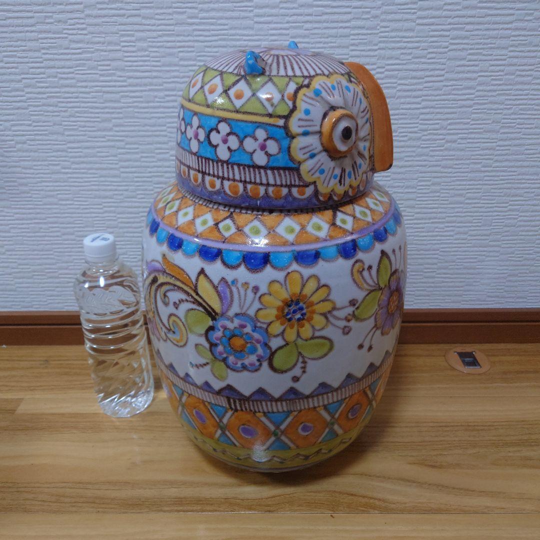 ★レア★イタリア製 フクロウ 陶器 置物 蓋付き壺 ハンドペイント インテリア