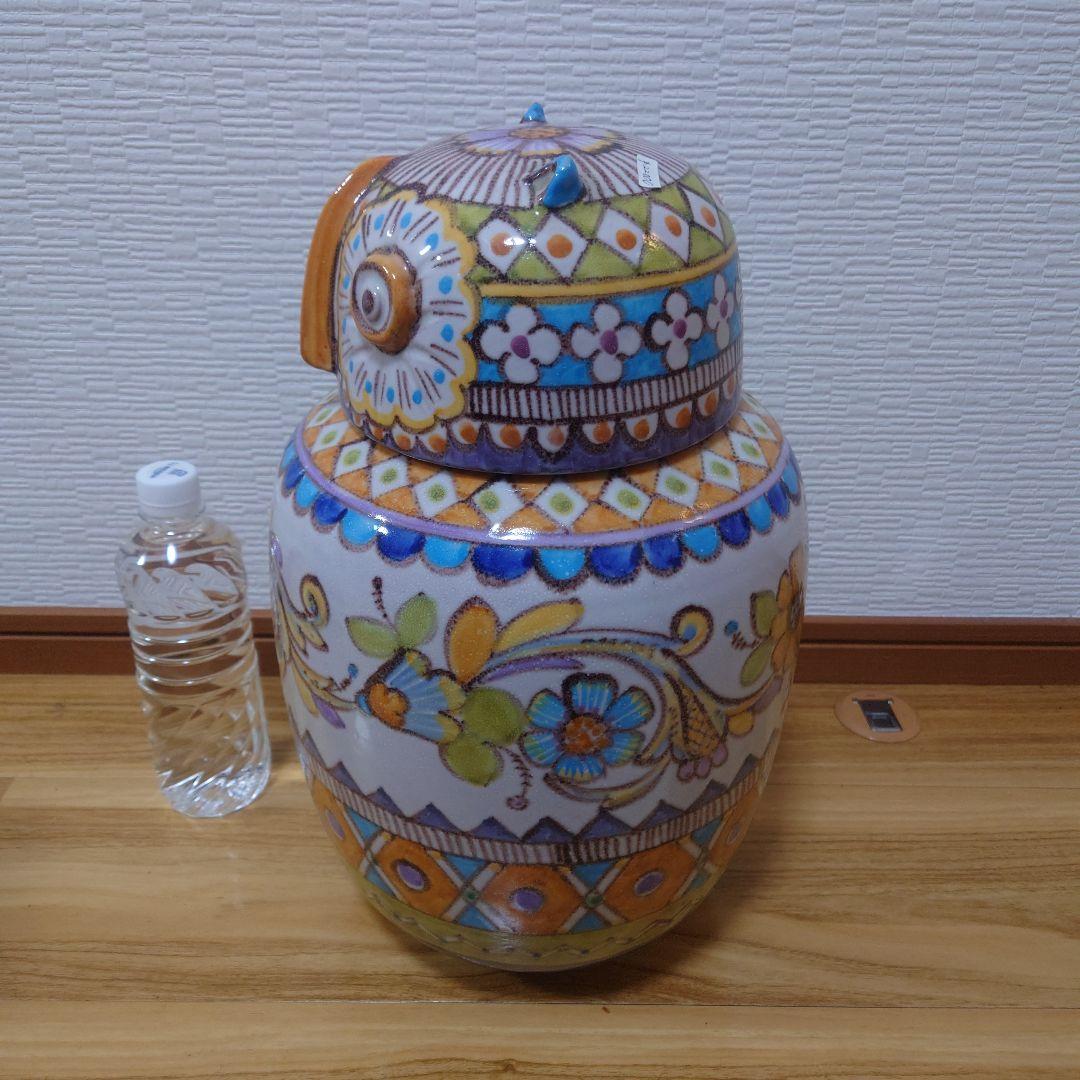 ★レア★イタリア製 フクロウ 陶器 置物 蓋付き壺 ハンドペイント インテリア