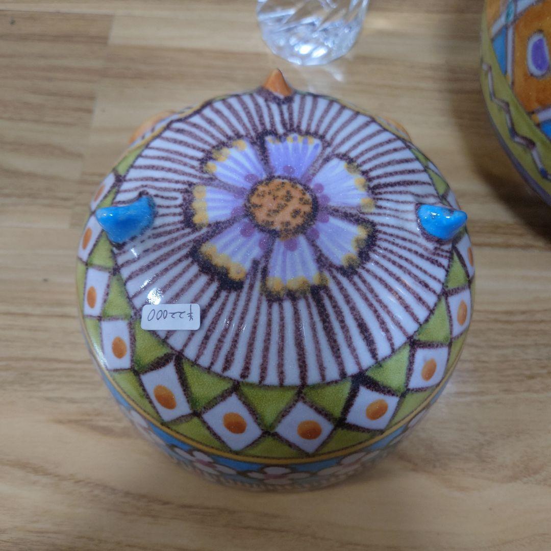 ★レア★イタリア製 フクロウ 陶器 置物 蓋付き壺 ハンドペイント インテリア