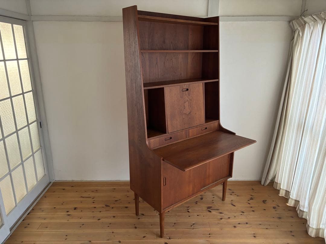 北欧ヴィンテージ　デンマーク　チーク　シェルフライティングビューロー